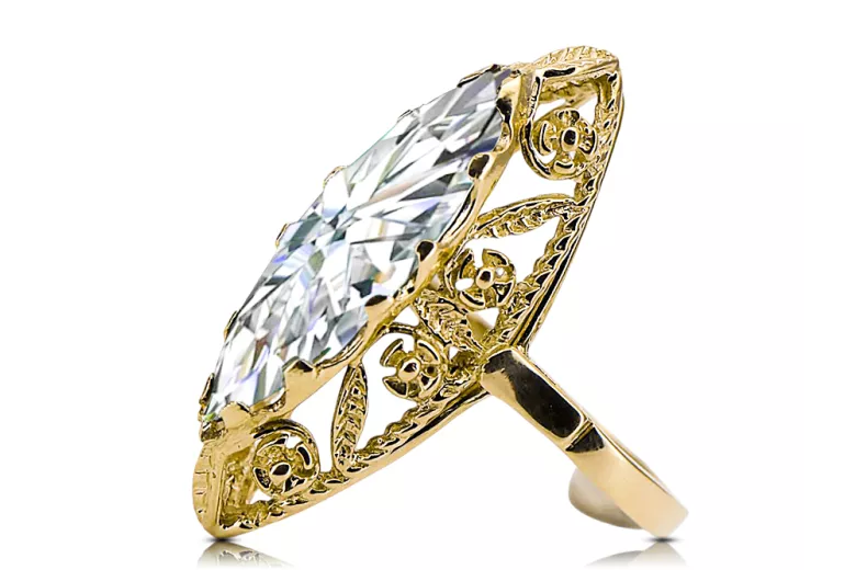 Žirkoniai 14k geltono aukso Žiedas Vintažiniai papuošalai vrc005y